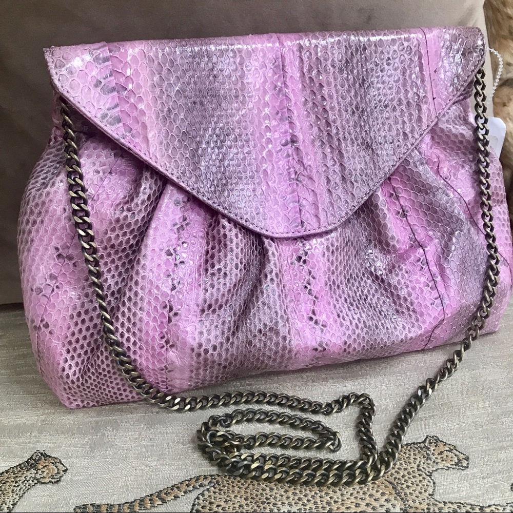 BEIRN Leather Chain Bag Pink Python Snake~ NWT 👛